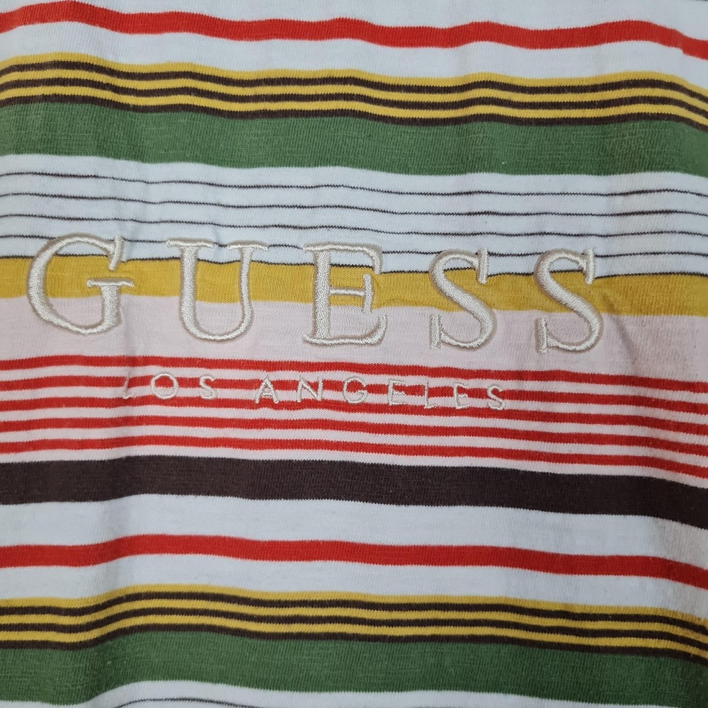Guess Originals Shirt Mens Medium Multicolor Striped Logo Crewneck Tee T-Shirt - Picture 5 of 15